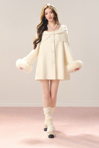 Shawl Lapel Wool Fox Fur Coat