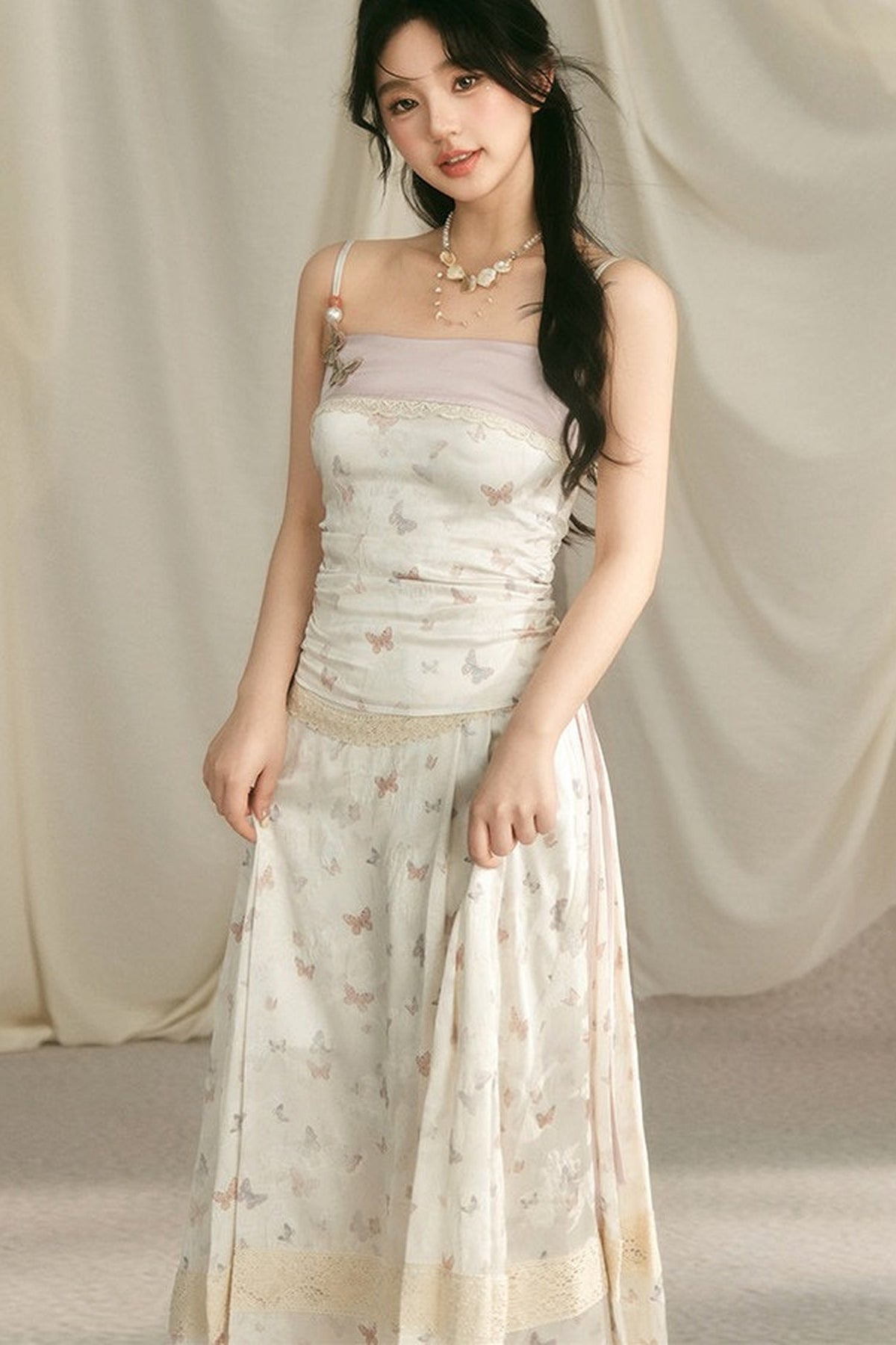 Butterfly Embroidered Cami, Mamian Skirt and Top Set-Up
