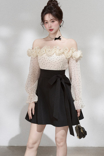 Ruffle Off-Shoulder Long Sleeve Dress