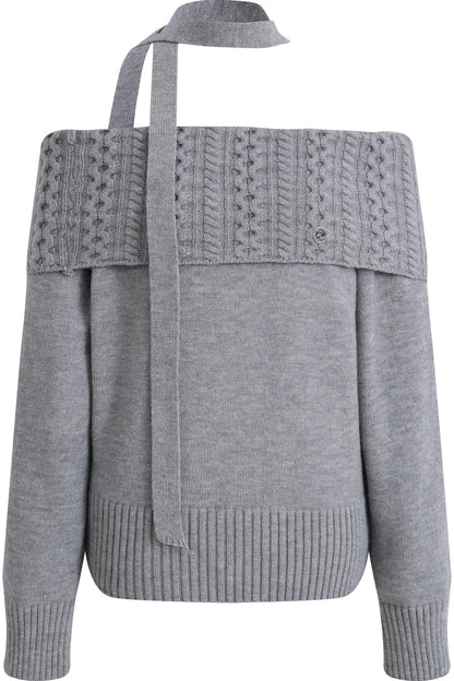 Maglione a maglia a maniche lunghe con spalle scoperte