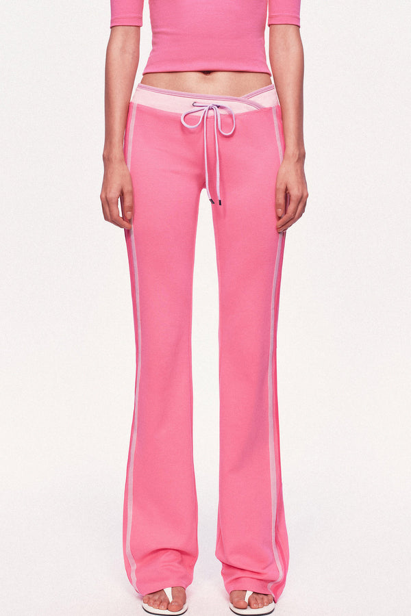 Low-Waisted Drawstring Double Waistband Straight Pants