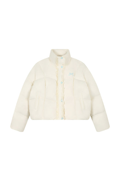 Short Embroidered Bow Lace Down Jacket