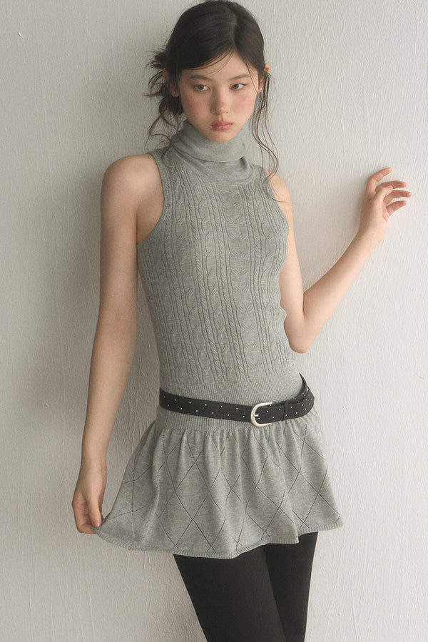 Sleeveless High-Neck Knit Dress