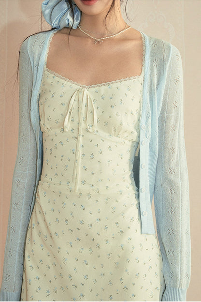 Floral Lace Camisole Dress & Cardigan Set-Up