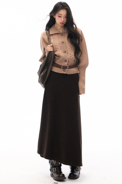 Short Knit Cardigan and Long Skirt Set-Up