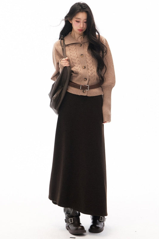 Short Knit Cardigan and Long Skirt Set-Up