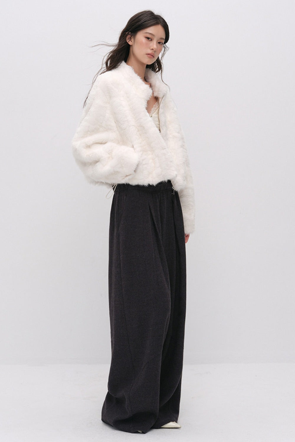 Stand Collar Faux Fur Jacket