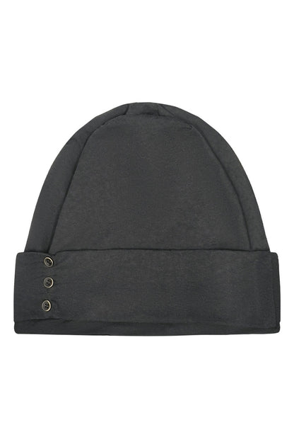 Side Seam Button Pleated Beanie Knit