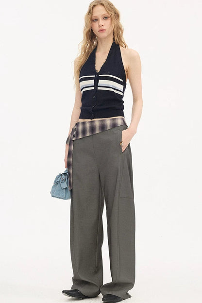 Pantalon à carreaux avec ceinture à nouer