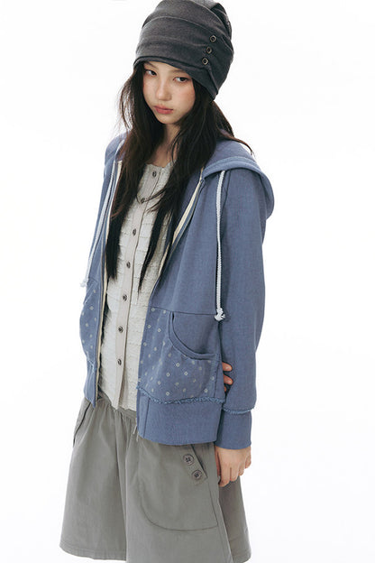 Side Seam Button Pleated Beanie Knit