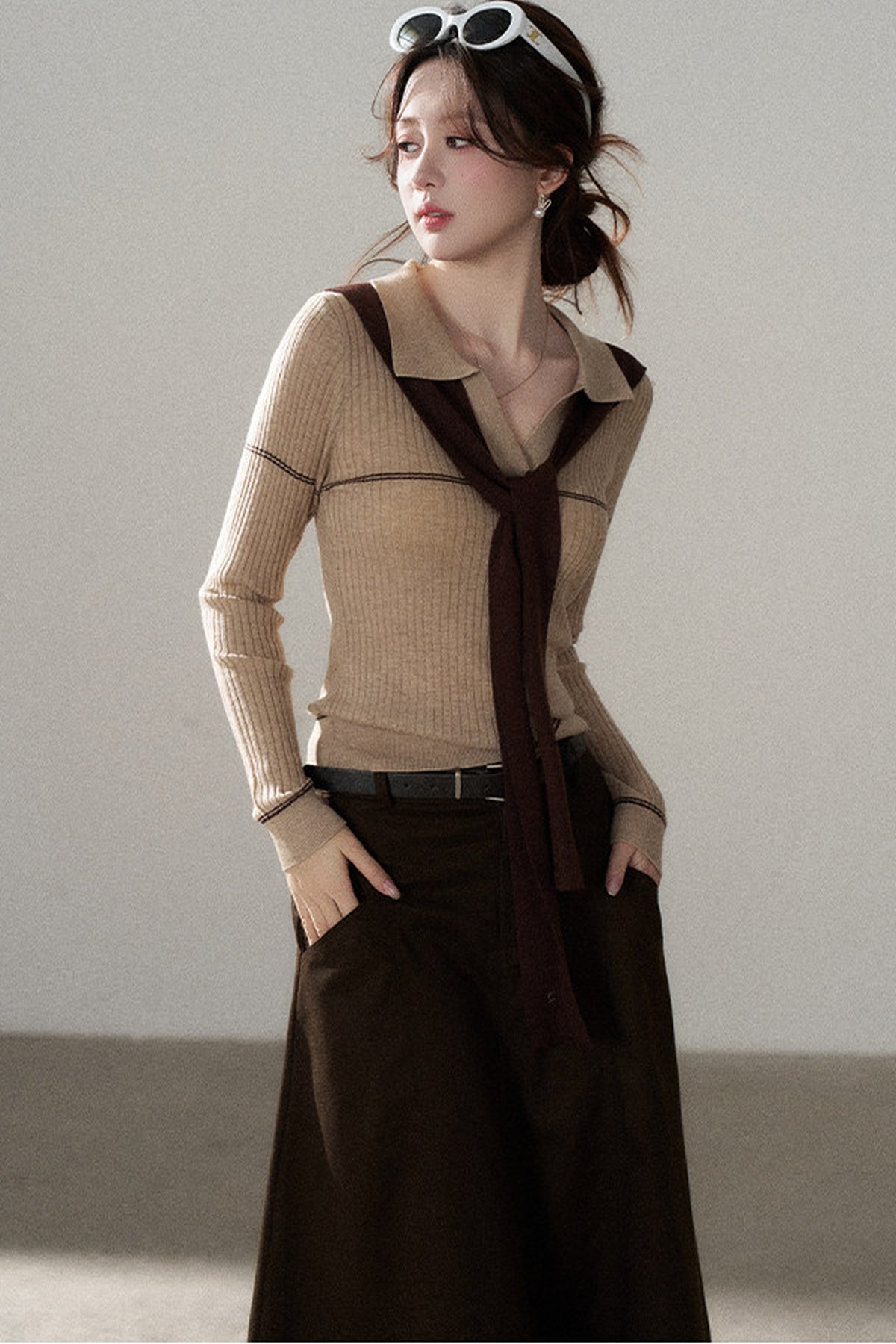 Pullover Shawl Knit Top and Skirt Set-Up