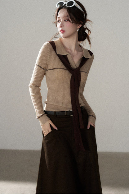 Pullover Shawl Knit Top and Skirt Set-Up