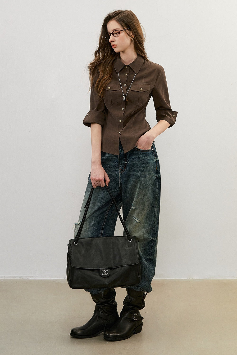 Three-Quarter Sleeve Pocket Work Shirt
