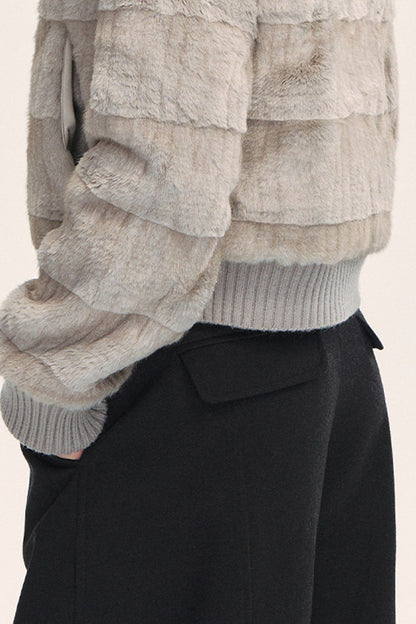 Stand Collar Eco-Friendly Fur Jacket