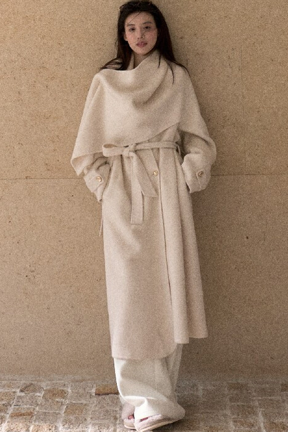 Double-Sided Wool Scarf Collar Coat