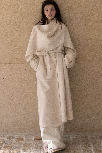 Double-Sided Wool Scarf Collar Coat