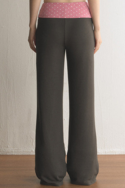 Low-Waist Polka Dot Waistband Flared Pants