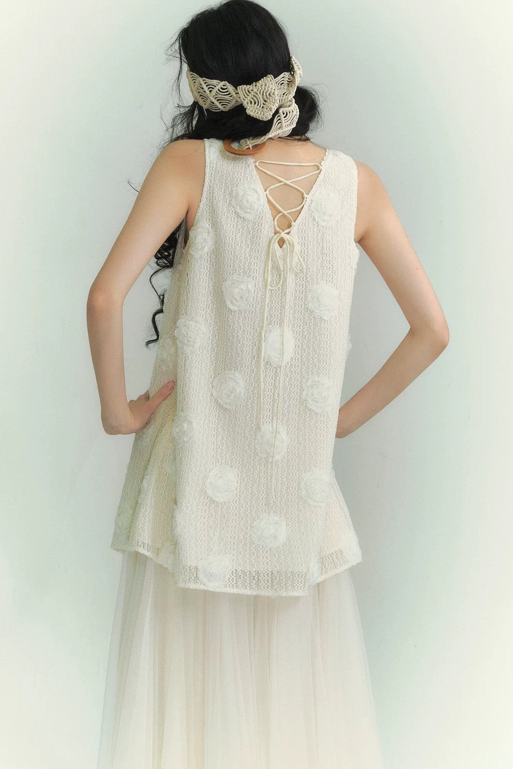Floral Lace-Up Vest Dress