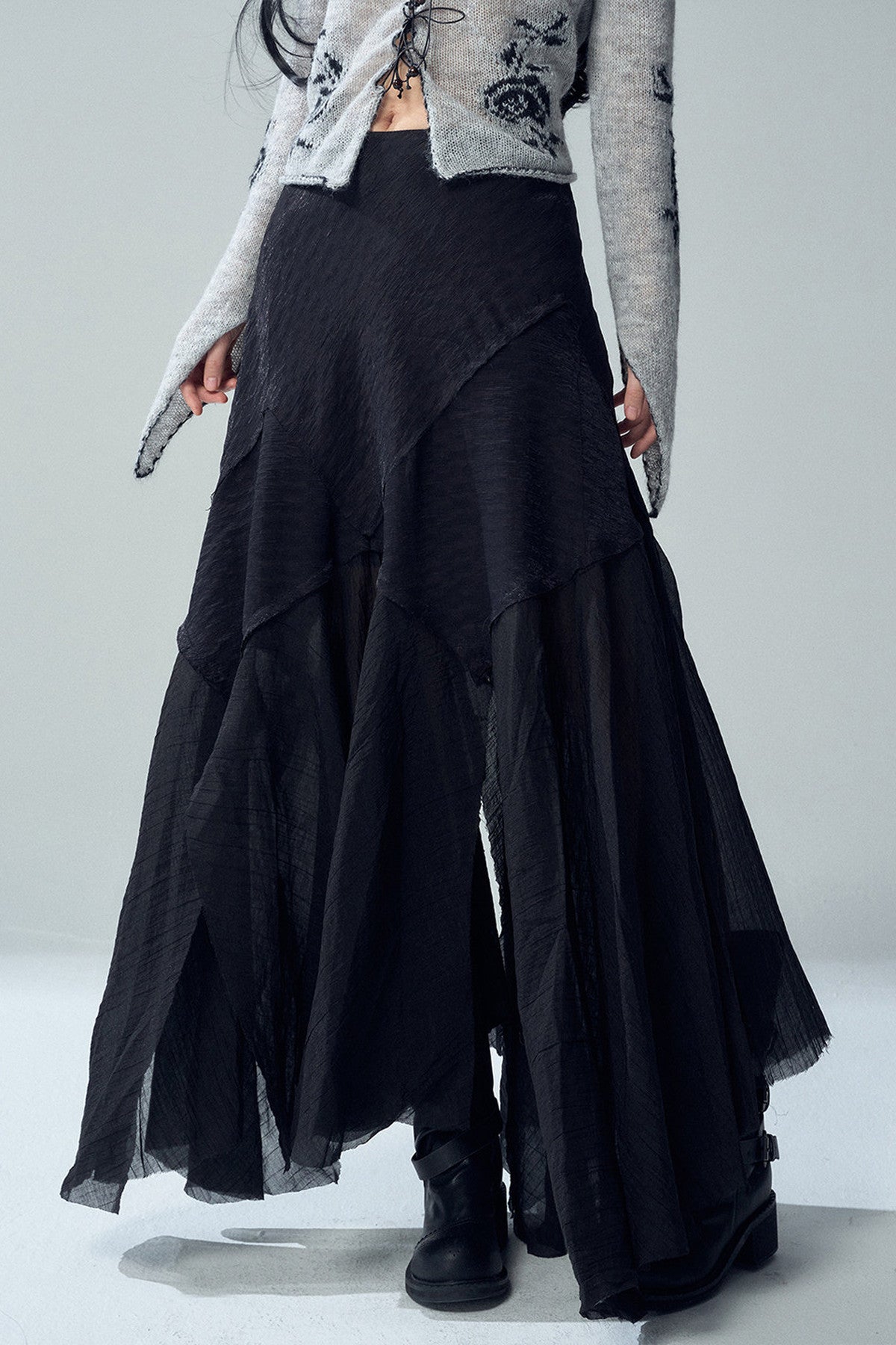 Black Asymmetrical Maxi Skirt