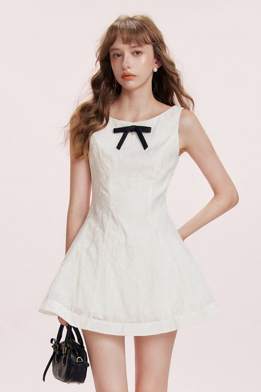 Romantic Flocked Bow Dress