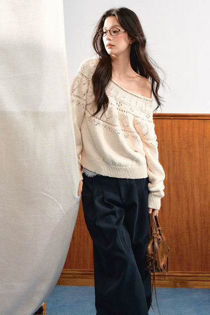 Off-Shoulder Diamond Knit Top