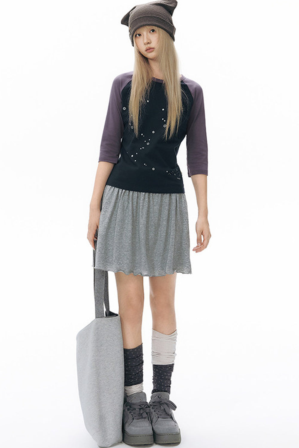 Color-Blocked Raglan Sleeve Knit Blouse