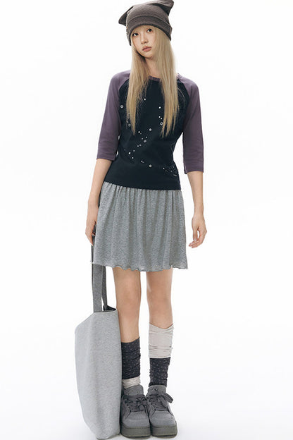 Color-Blocked Raglan Sleeve Knit Blouse