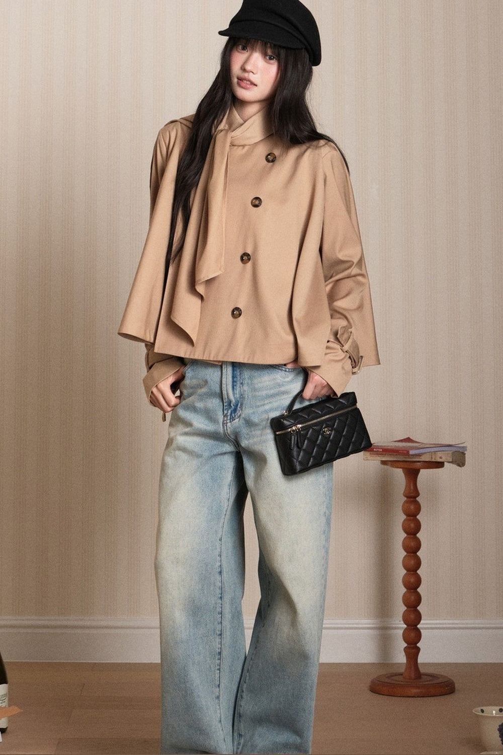 Double-Breasted Cape Trench Coat