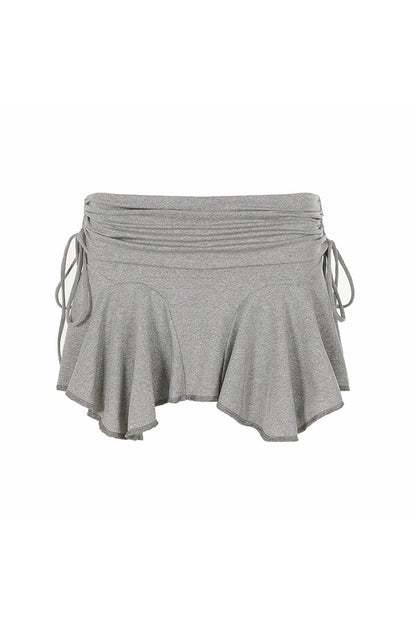 Gray Drawstring Ruffle Hem Skirt