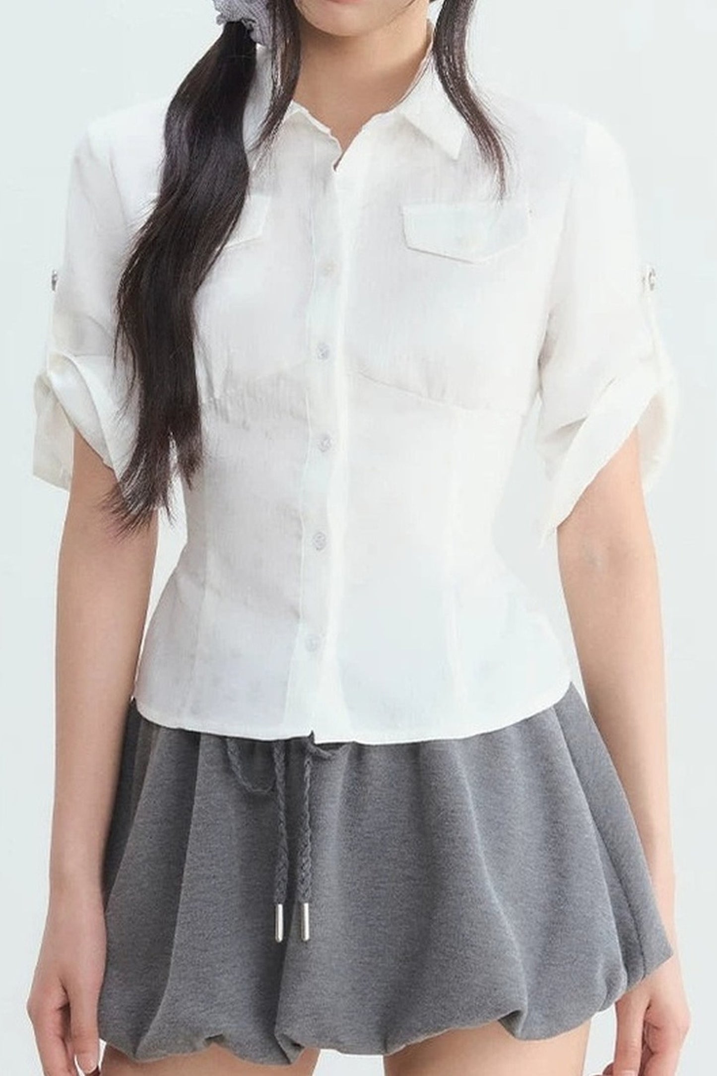 Textured White Double Pocket Shirt