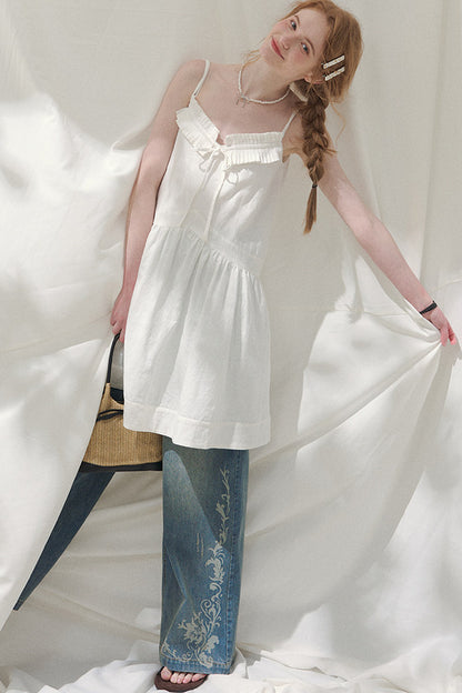 Kleid in Petite-Größe mit Schleife und Spaghettiträgern