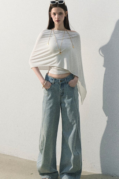 Pantaloni vintage in cotone effetto consumato a gamba larga