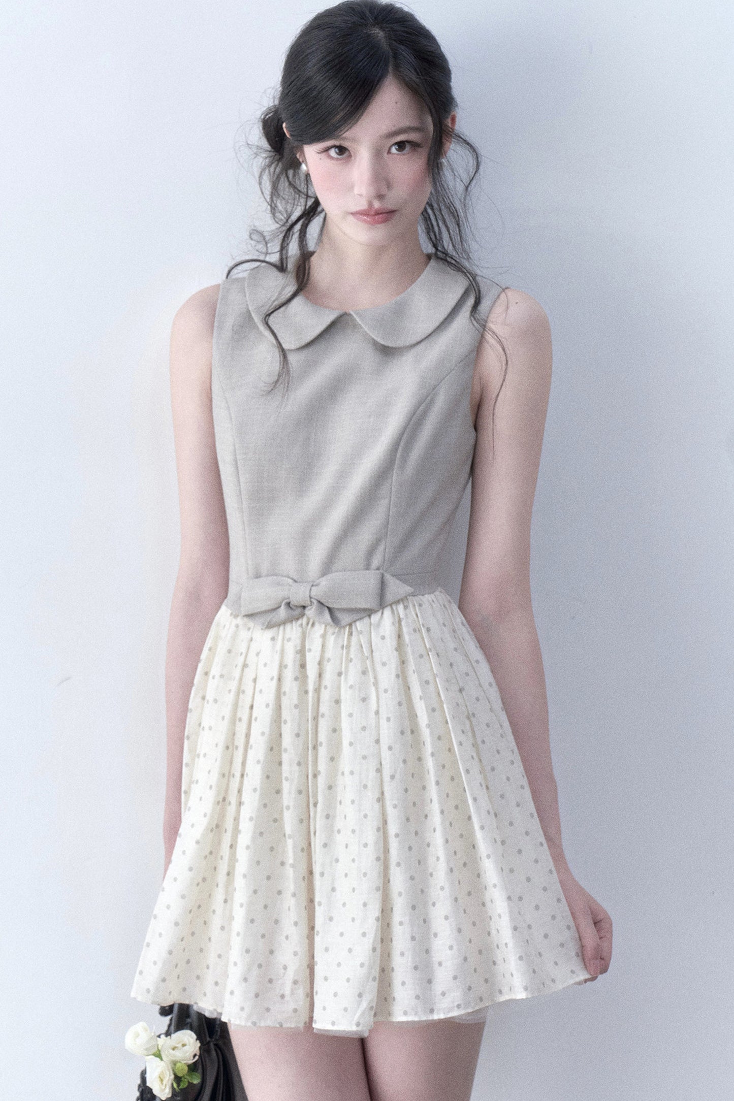 Light Tea Gray Polka Dot Dress