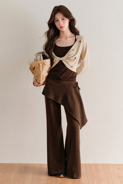 Twisted Batwing Camisole Top And Tassel Draped Pants Set-Up