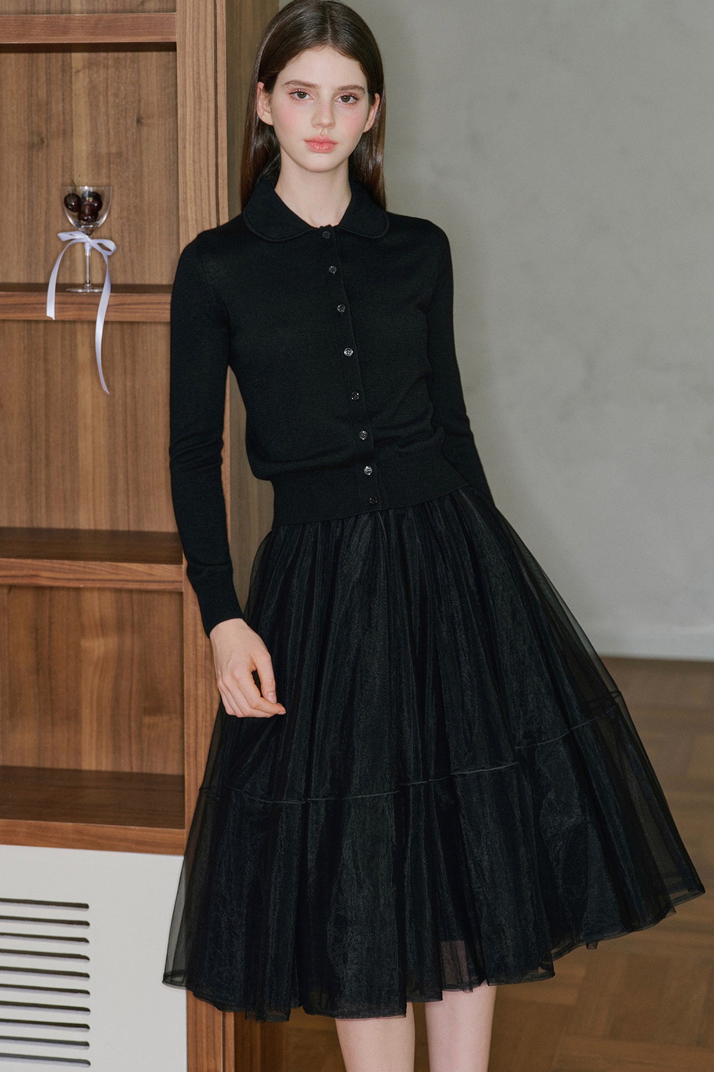 Long Sleeve Doll Collar Knitted Top