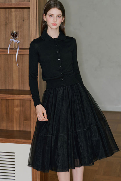 Long Sleeve Doll Collar Knitted Top