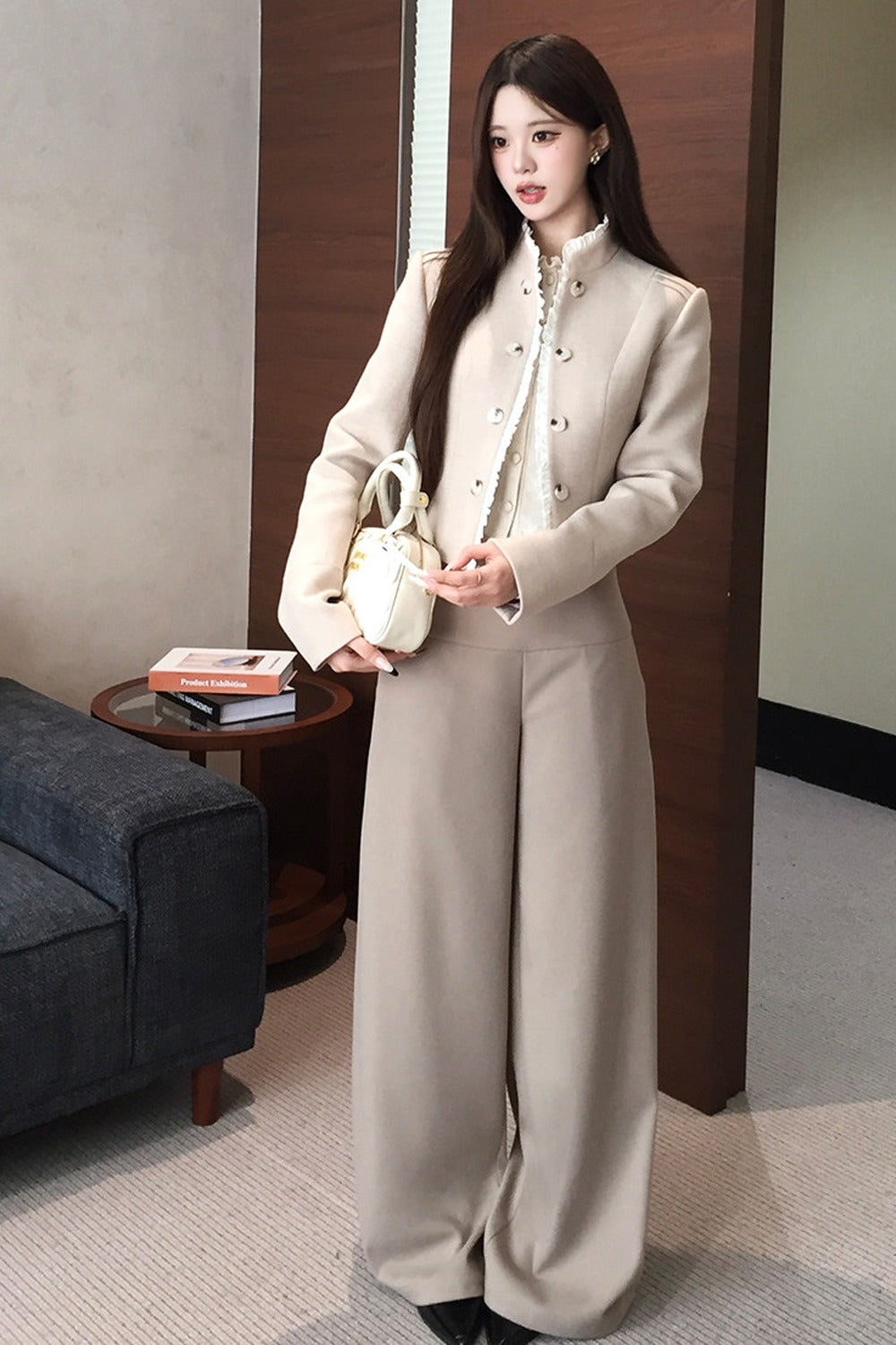 Double-Breasted Ruffle Short Jacket