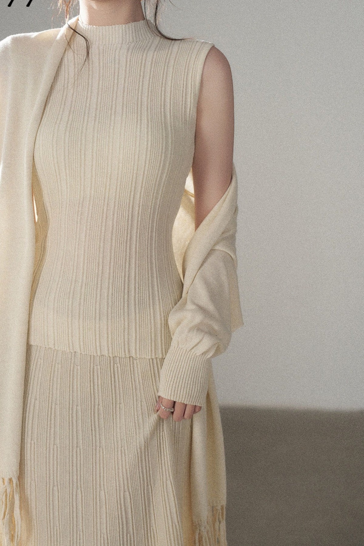 Turtleneck Sweater Long Skirt Shawl Cardigan Set