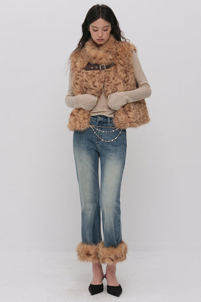 Detachable Frayed Hem Washed Flared Jeans