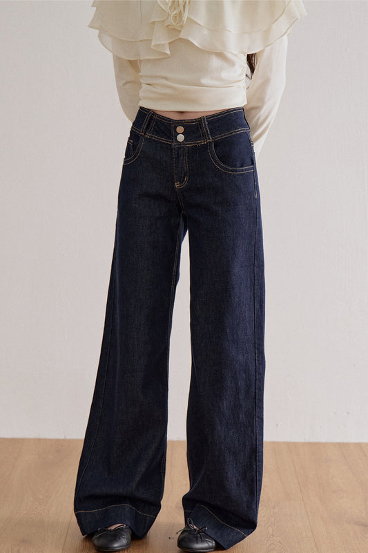 High Waist Double Button Jeans