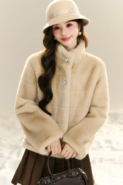 Stand Collar Imitation Fur Jacket
