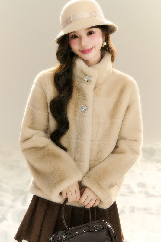 Stand Collar Imitation Fur Jacket