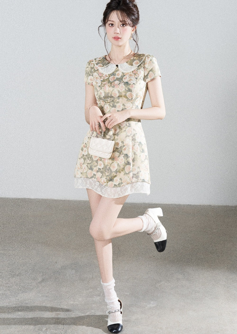 Floral Jacquard Doll Collar Dress
