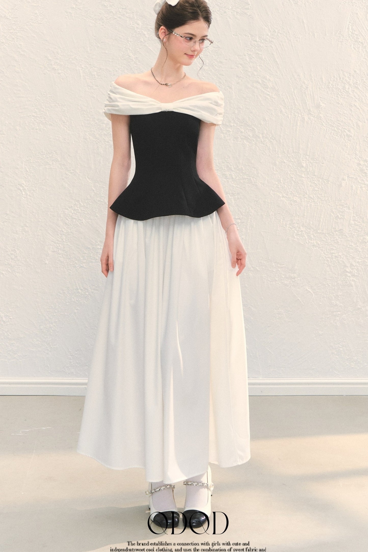 White Pleated A-Line Long Skirt