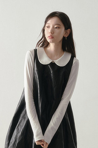 White Long-Sleeved Peter Pan Collar Top