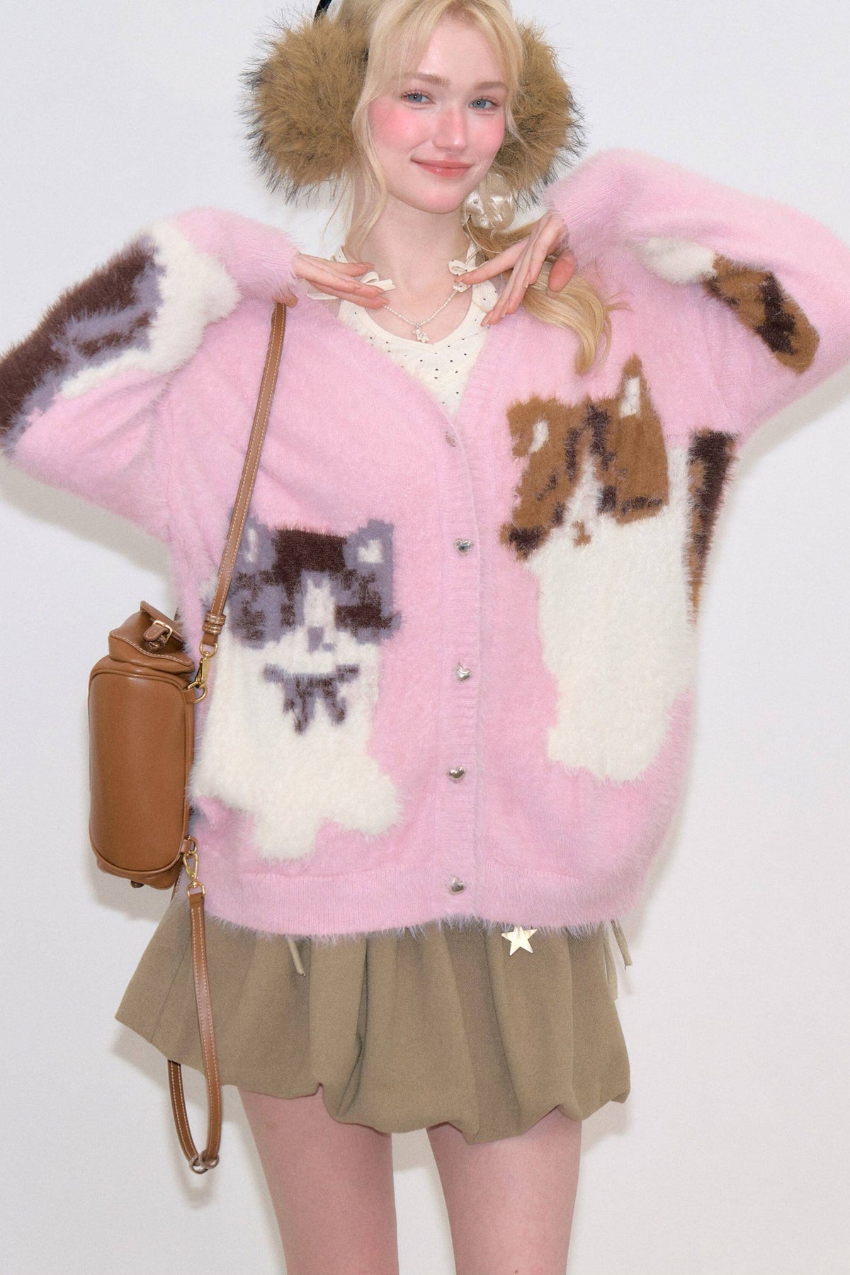 Pink Cat Knit Cardigan