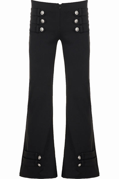 Low-Waist Waistless Buttoned Flared Pants
