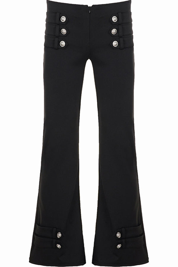 Low-Waist Waistless Buttoned Flared Pants