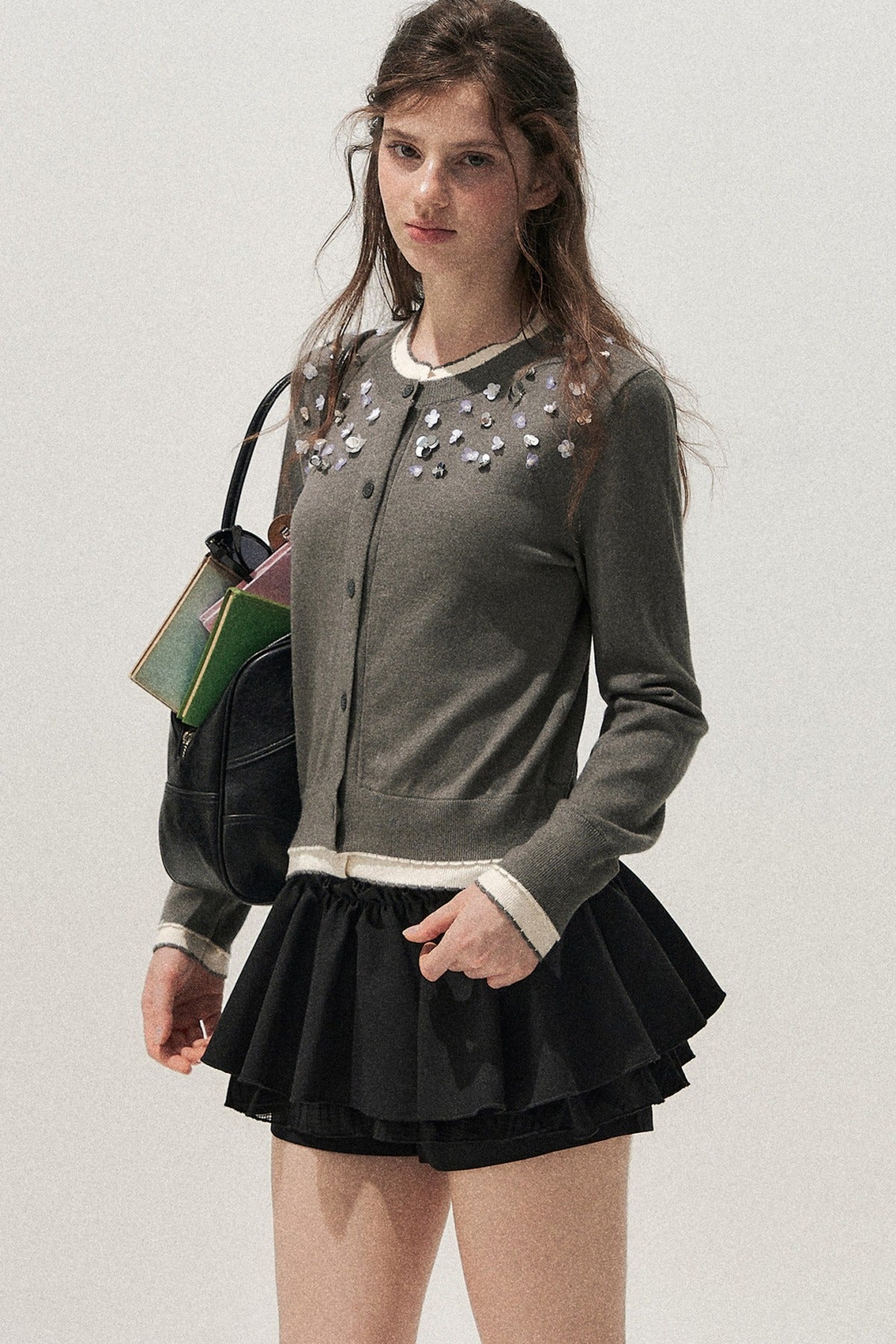 Hand-Beaded Layered-Look Cardigan