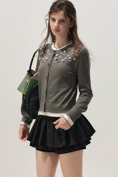 Hand-Beaded Layered-Look Cardigan